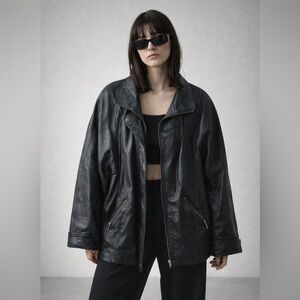 Wilda Leather Jacket Womens 2X Black Genuine Leather Zip Front Pockets Coat